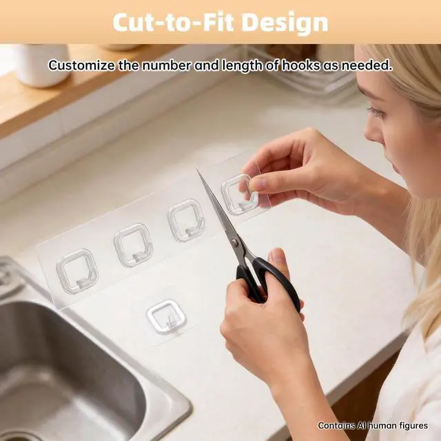 Alt view image 3 of 7 - Large Adhesive Wall Towel Hooks, 5 Hooks Clear