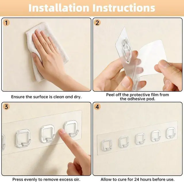 Alt view image 6 of 7 - Large Adhesive Wall Towel Hooks, 5 Hooks Clear