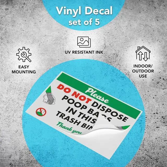 Alt view image 4 of 7 - Please Do Not Dispose Poop Bags in Trash Bin Stickers, 4x6 Vinyl, 5 Pack