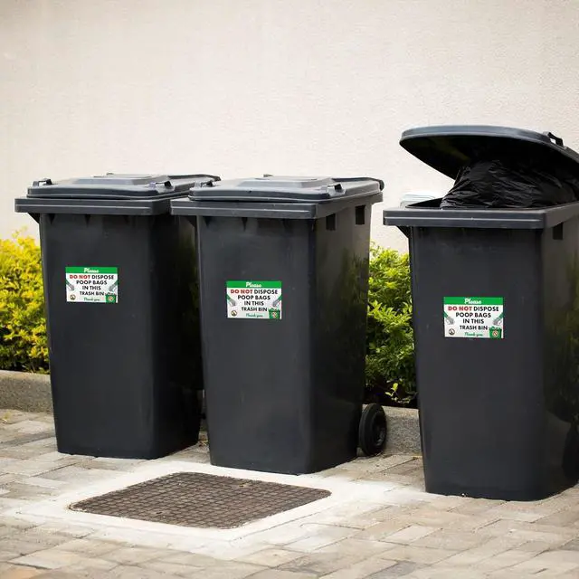 Alt view image 7 of 7 - Please Do Not Dispose Poop Bags in Trash Bin Stickers, 4x6 Vinyl, 5 Pack