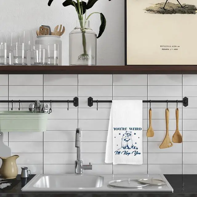 Alt view image 3 of 7 - Funny Opossum and Raccoon Kitchen Towels, Animal Lover Gifts Hand Towels for Bathroom, You're Weird I'll Keep You Sarcastic Dish Towel Tea Towel for Kitchen, 16x24 Inch