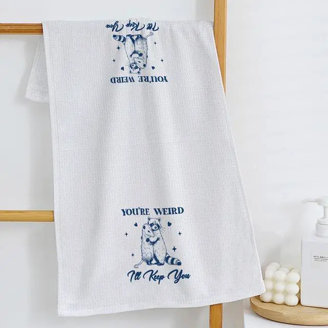 Alt view image 5 of 7 - Funny Opossum and Raccoon Kitchen Towels, Animal Lover Gifts Hand Towels for Bathroom, You're Weird I'll Keep You Sarcastic Dish Towel Tea Towel for Kitchen, 16x24 Inch