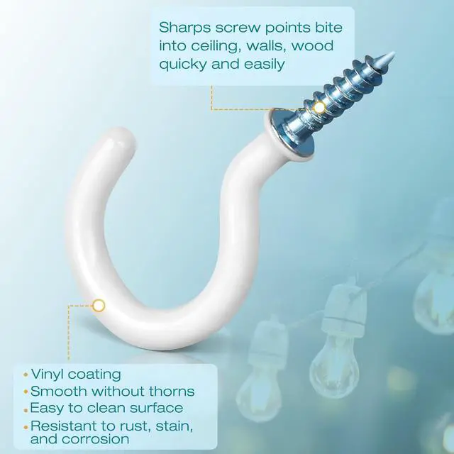 Alt view image 3 of 6 - Screw Hooks, 110Pcs White Vinyl-Coated Cup Hooks for Hanging