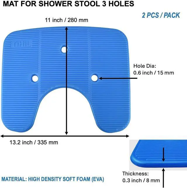 Alt view image 2 of 7 - Shower Chair Seat Cushion Mat Bath Stool Bench Pad Waterproof 3 Holes