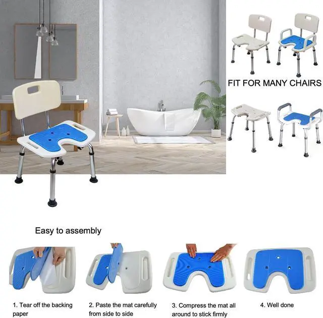 Alt view image 3 of 7 - Shower Chair Seat Cushion Mat Bath Stool Bench Pad Waterproof 3 Holes