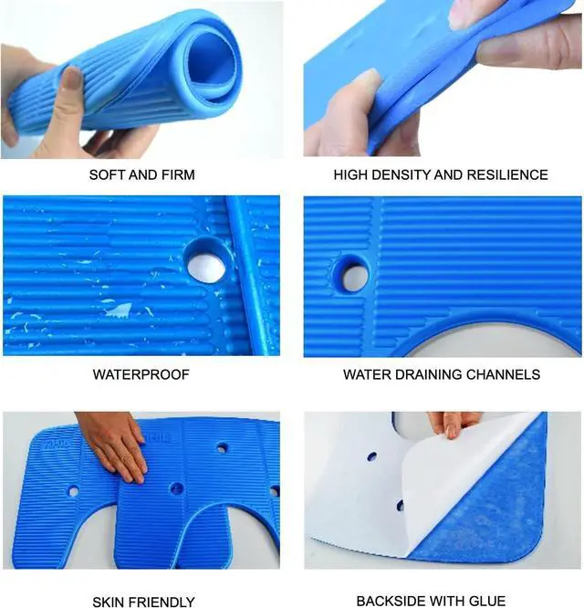 Alt view image 4 of 7 - Shower Chair Seat Cushion Mat Bath Stool Bench Pad Waterproof 3 Holes