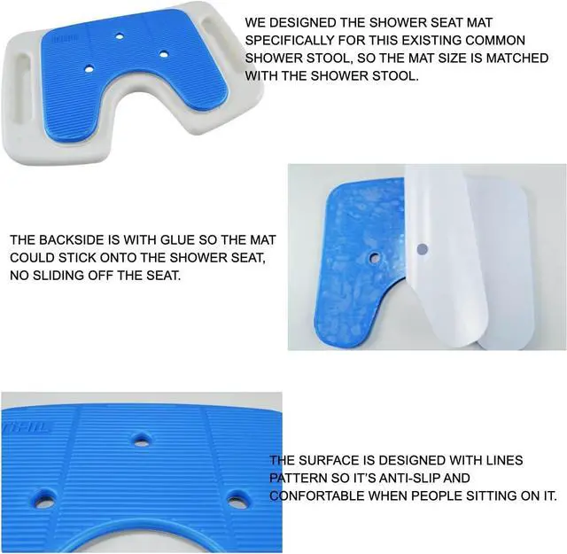 Alt view image 6 of 7 - Shower Chair Seat Cushion Mat Bath Stool Bench Pad Waterproof 3 Holes