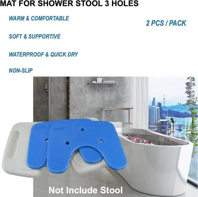 Alt view image 5 of 7 - Shower Chair Seat Cushion Mat Bath Stool Bench Pad Waterproof 3 Holes