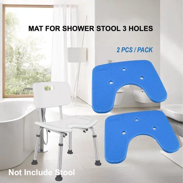 Alt view image 7 of 7 - Shower Chair Seat Cushion Mat Bath Stool Bench Pad Waterproof 3 Holes