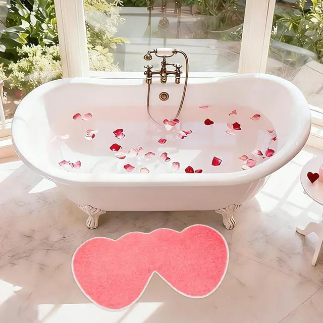 Alt view image 4 of 7 - NOVWANG Valentine's Day Rug, Pink Heart Bath Mat, Non-Slip Floor Carpet