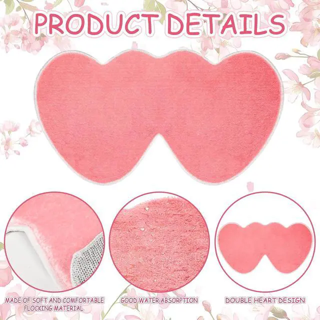 Alt view image 3 of 7 - NOVWANG Valentine's Day Rug, Pink Heart Bath Mat, Non-Slip Floor Carpet