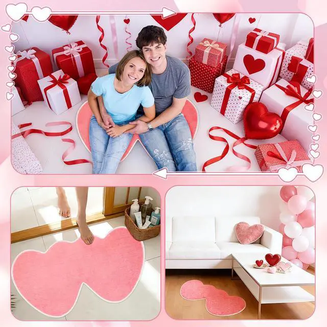 Alt view image 7 of 7 - NOVWANG Valentine's Day Rug, Pink Heart Bath Mat, Non-Slip Floor Carpet