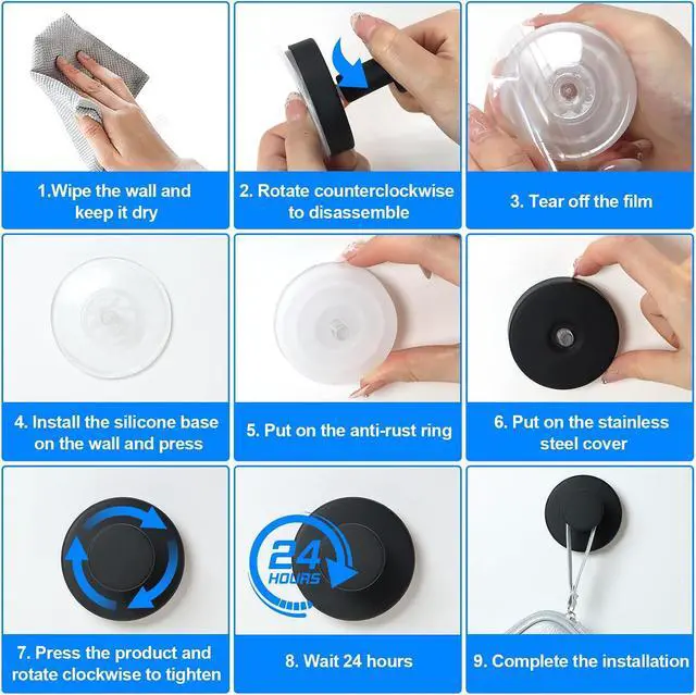 Alt view image 3 of 7 - 2-Pack Suction Cup Hooks for Shower, Towel Hooks for Bathrooms, Waterproof Stainless Steel Bath Hooks, for Towels, Loofah, Robes, Coat (Black)
