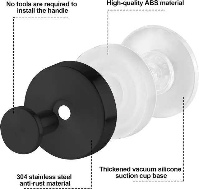 Alt view image 5 of 7 - 2-Pack Suction Cup Hooks for Shower, Towel Hooks for Bathrooms, Waterproof Stainless Steel Bath Hooks, for Towels, Loofah, Robes, Coat (Black)