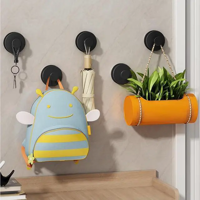 Alt view image 7 of 7 - 2-Pack Suction Cup Hooks for Shower, Towel Hooks for Bathrooms, Waterproof Stainless Steel Bath Hooks, for Towels, Loofah, Robes, Coat (Black)