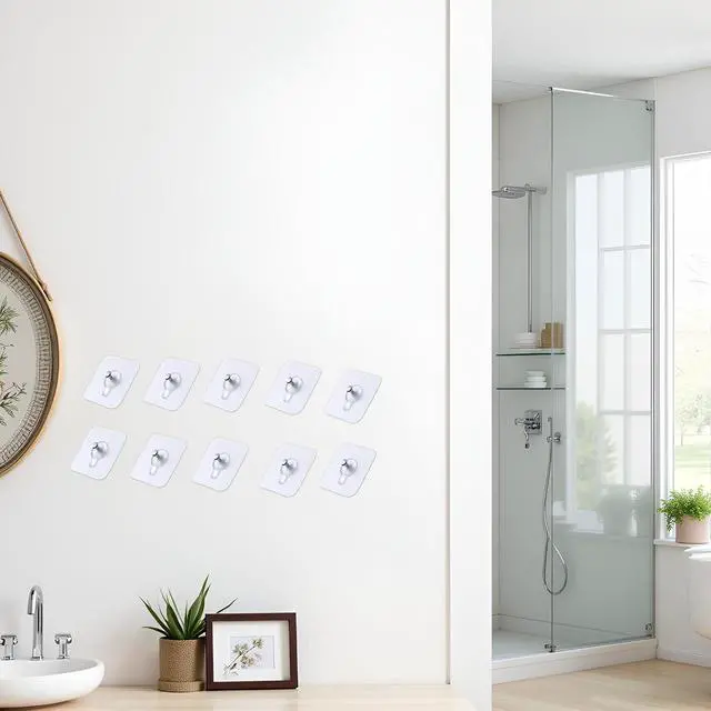 Alt view image 6 of 6 - 10 Pack Transparent Adhesive Hooks, Wall Hangers Without Nails, Heavy Duty Waterproof Wall Hooks for Home and Office, Bathroom Hardware