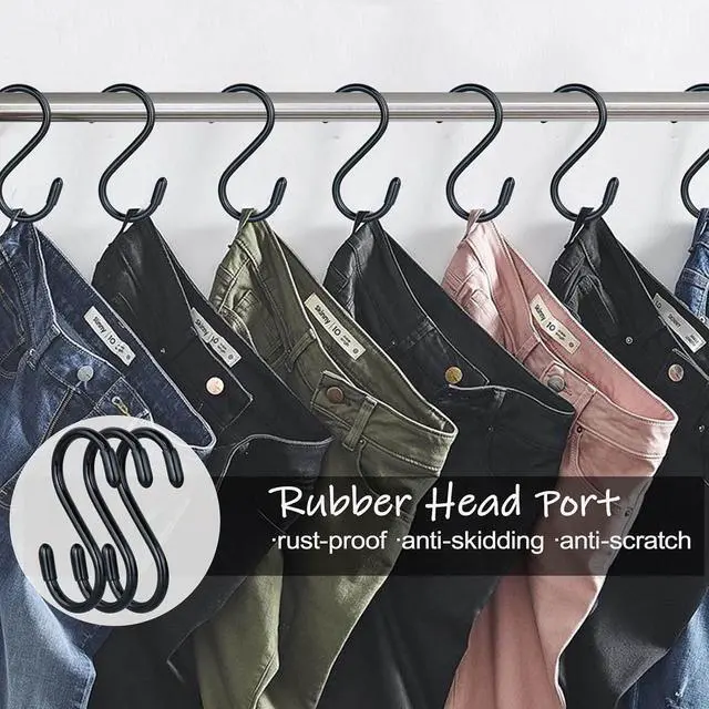 Alt view image 3 of 7 - 3 Inch Vinyl Coated S Hook,S Hooks for Hanging Plants ,10 Pack Non Slip Heavy Duty S Hooks ,Small Rubber Coated Steel Metal Black Closet S Hook for Hanging Jeans Plants Jewelry Pot Pan Cups Towels