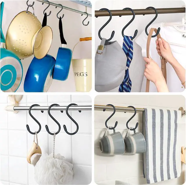 Alt view image 5 of 7 - 3 Inch Vinyl Coated S Hook,S Hooks for Hanging Plants ,10 Pack Non Slip Heavy Duty S Hooks ,Small Rubber Coated Steel Metal Black Closet S Hook for Hanging Jeans Plants Jewelry Pot Pan Cups Towels