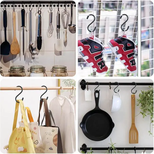 Alt view image 7 of 7 - 3 Inch Vinyl Coated S Hook,S Hooks for Hanging Plants ,10 Pack Non Slip Heavy Duty S Hooks ,Small Rubber Coated Steel Metal Black Closet S Hook for Hanging Jeans Plants Jewelry Pot Pan Cups Towels