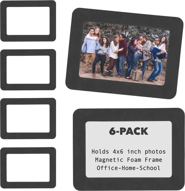 Main image of Iconikal 6-Pack Magnetic Photo Frames, Black, 4 x 6-Inch Encompases and Holds Picture to Refrigerator