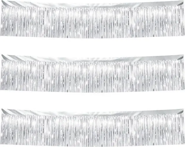 Main image of Silver Streamers Table Skirt Tinsel 3 Packs 36 Feet Metallic Foil Fringe Garland Wall Ceiling Hanging Fringe Banners Backdrop for Wedding Birthday Party Decoration Halloween Christmas New Year