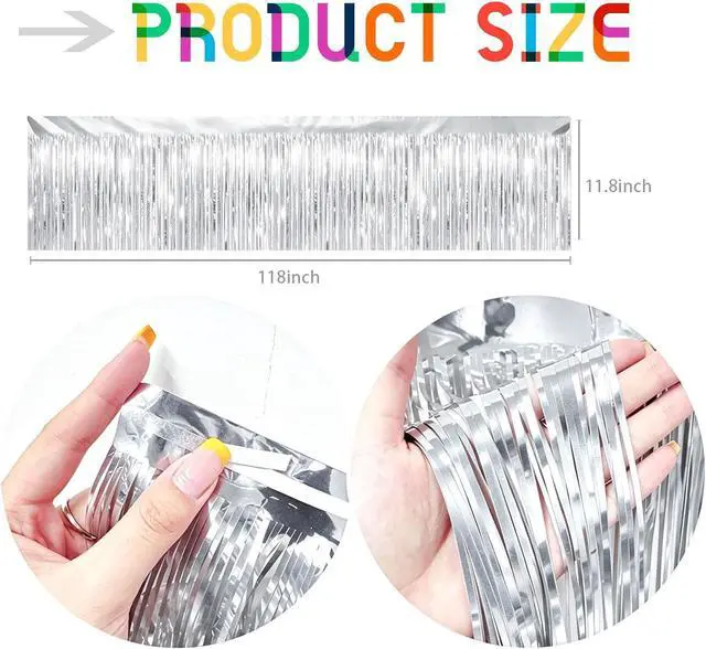 Alt view image 2 of 7 - Silver Streamers Table Skirt Tinsel 3 Packs 36 Feet Metallic Foil Fringe Garland Wall Ceiling Hanging Fringe Banners Backdrop for Wedding Birthday Party Decoration Halloween Christmas New Year