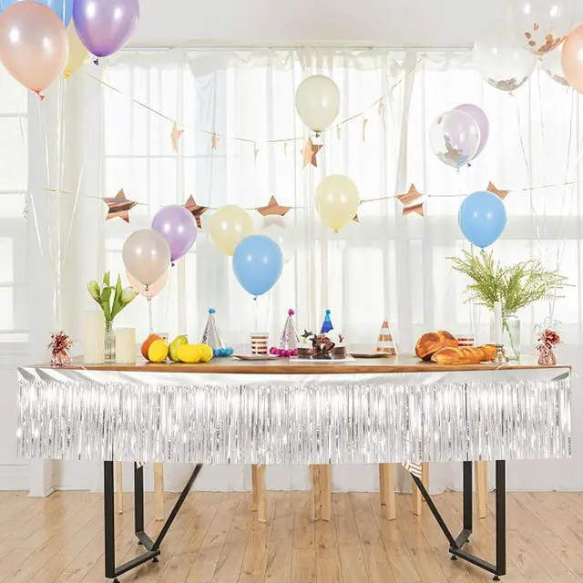Alt view image 7 of 7 - Silver Streamers Table Skirt Tinsel 3 Packs 36 Feet Metallic Foil Fringe Garland Wall Ceiling Hanging Fringe Banners Backdrop for Wedding Birthday Party Decoration Halloween Christmas New Year