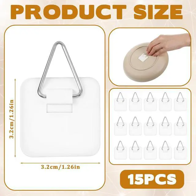 Alt view image 2 of 7 - Thinp 15 Pcs Adhesive Picture Hangers, Picture Hanging Hooks Without Nails Invisible Plate Hangers for The Wall Sticky Wall Plate Hanger for Photo Frame Foamboard Walls Art Decor