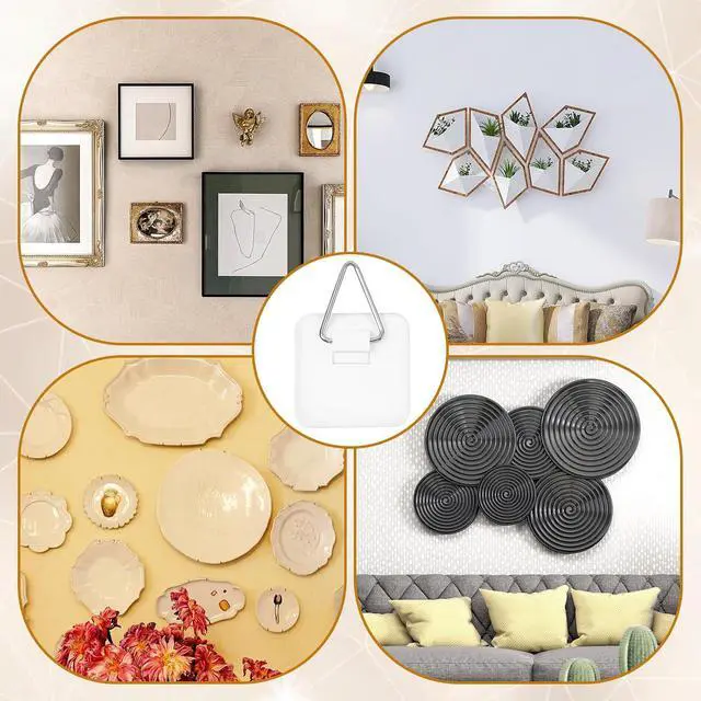 Alt view image 5 of 7 - Thinp 15 Pcs Adhesive Picture Hangers, Picture Hanging Hooks Without Nails Invisible Plate Hangers for The Wall Sticky Wall Plate Hanger for Photo Frame Foamboard Walls Art Decor