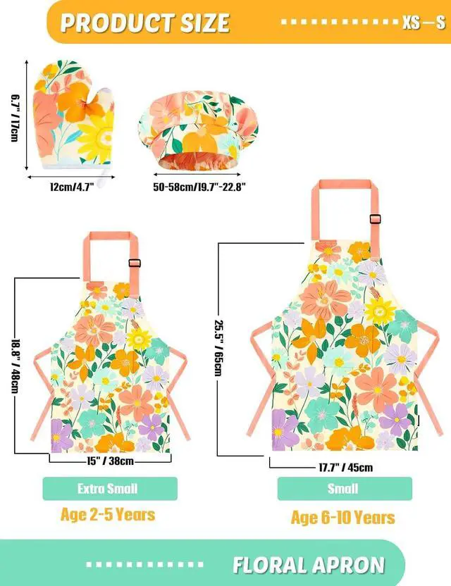 Alt view image 3 of 7 - WERNNSAI Kids Apron Set for Girls Boys - Art Cooking Apron with Hat Oven Mittens