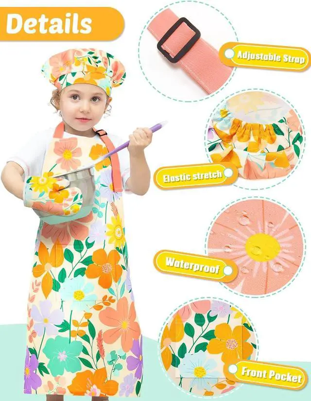 Alt view image 2 of 7 - WERNNSAI Kids Apron Set for Girls Boys - Art Cooking Apron with Hat Oven Mittens