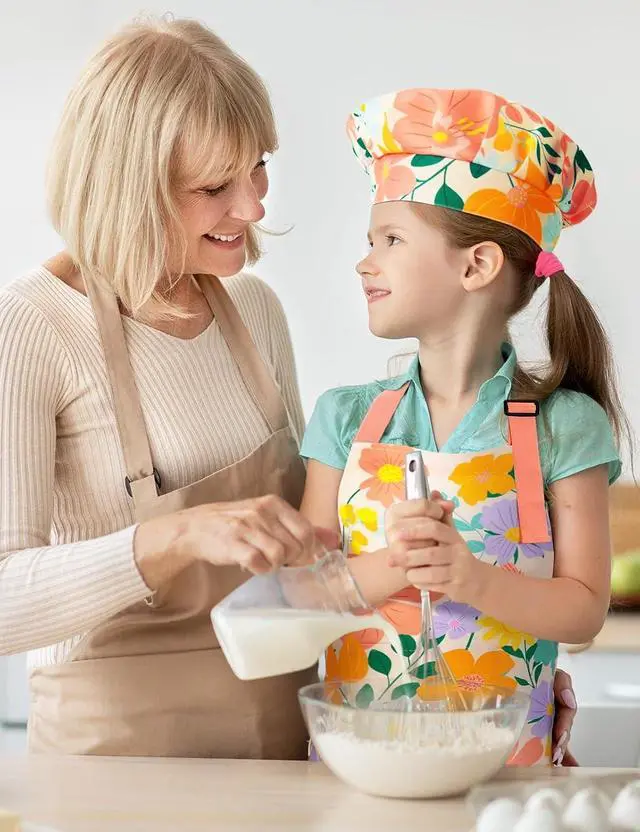 Alt view image 7 of 7 - WERNNSAI Kids Apron Set for Girls Boys - Art Cooking Apron with Hat Oven Mittens