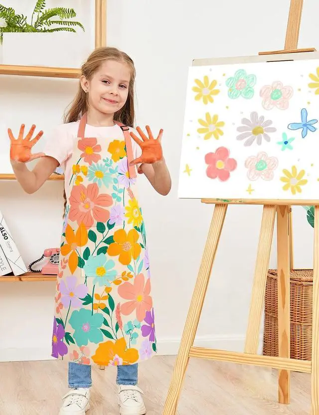 Alt view image 5 of 7 - WERNNSAI Kids Apron Set for Girls Boys - Art Cooking Apron with Hat Oven Mittens