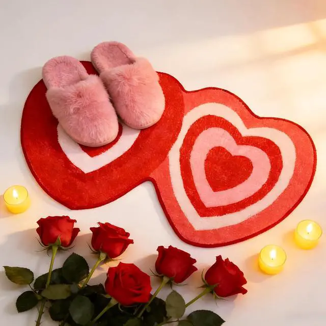 Alt view image 2 of 7 - FEBSNOW 70 x 40 cm Heart Shaped Bath Rug, Red Pink White Love Shower Mat