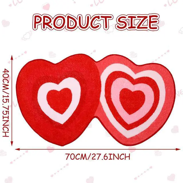 Alt view image 3 of 7 - FEBSNOW 70 x 40 cm Heart Shaped Bath Rug, Red Pink White Love Shower Mat