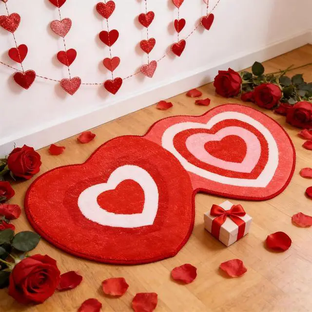 Alt view image 5 of 7 - FEBSNOW 70 x 40 cm Heart Shaped Bath Rug, Red Pink White Love Shower Mat
