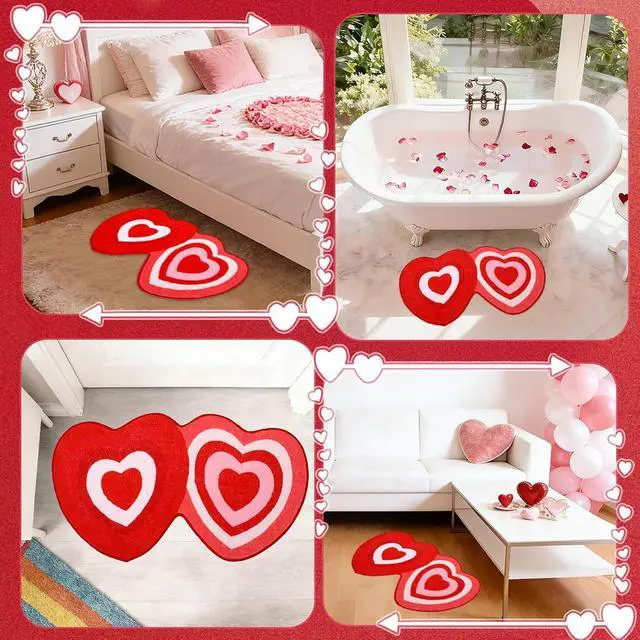 Alt view image 7 of 7 - FEBSNOW 70 x 40 cm Heart Shaped Bath Rug, Red Pink White Love Shower Mat
