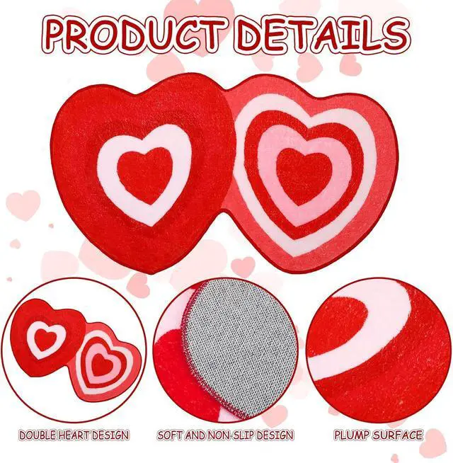 Alt view image 4 of 7 - FEBSNOW 70 x 40 cm Heart Shaped Bath Rug, Red Pink White Love Shower Mat