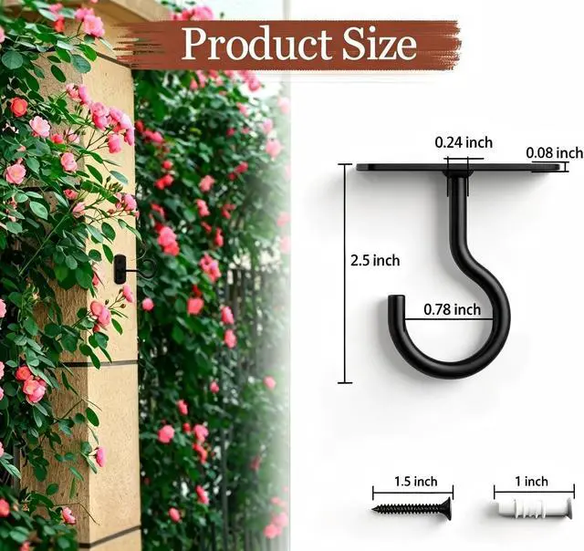 Alt view image 3 of 6 - Ceiling Hooks for Hanging Plants 2Pack 2.5in,Wall Plant Hooks Black