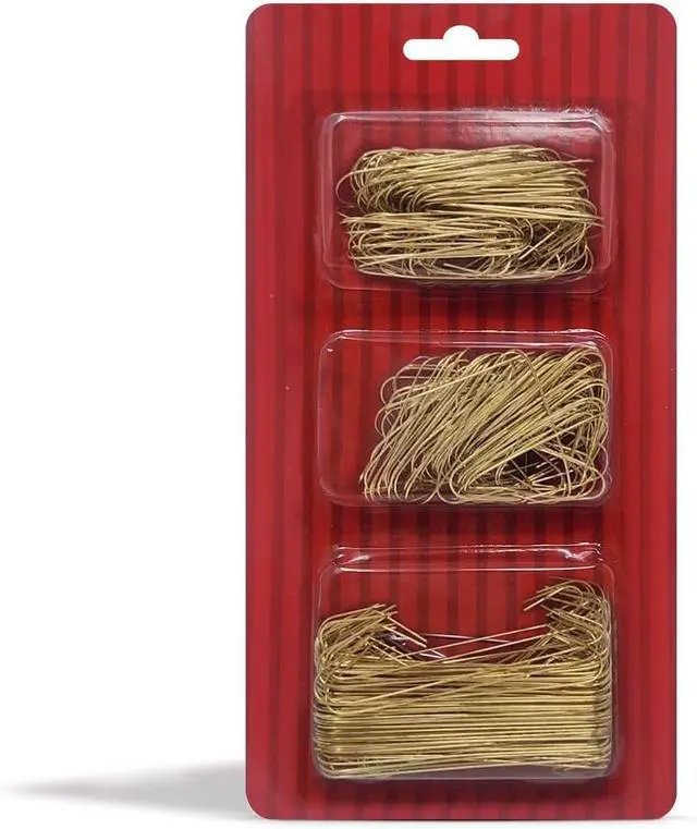 Main image of Ornament Hooks Bexter 300 Pack Gold Metal Wire Hooks for Christmas Tree Decoration and Hanging, Holiday Decorating Hooks (Gold) (Happy Holidays!)