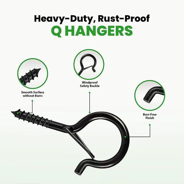 Alt view image 6 of 7 - 12 Pcs Ceiling Q Hanger Hooks for Hanging Plants 2.2inches Black