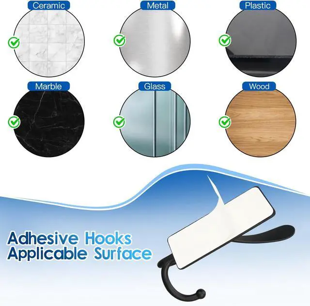 Alt view image 6 of 7 - 2 Pack Adhesive Hooks, 8lb Stainless Steel Sticky Towel Hooks