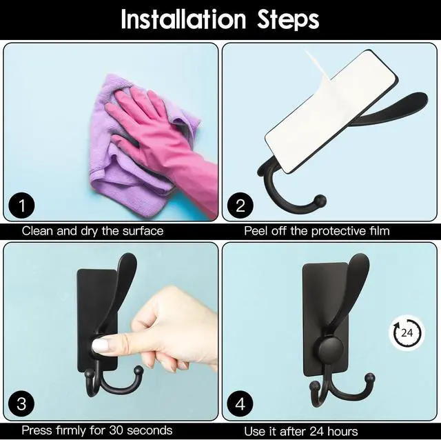 Alt view image 7 of 7 - 2 Pack Adhesive Hooks, 8lb Stainless Steel Sticky Towel Hooks