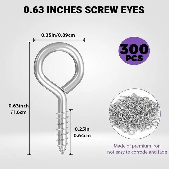 Alt view image 2 of 7 - 300PCS Eye Screws, 0.63 Inch Screw Eye Hooks for Hanging Artwork