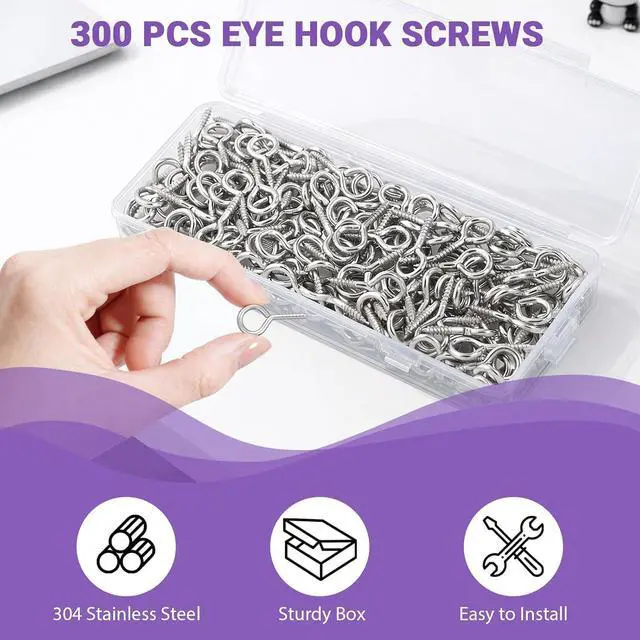 Alt view image 3 of 7 - 300PCS Eye Screws, 0.63 Inch Screw Eye Hooks for Hanging Artwork