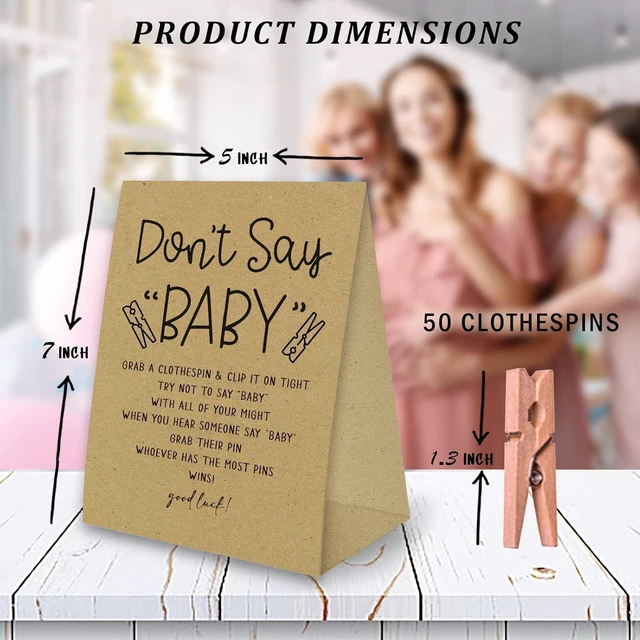 Alt view image 2 of 4 - Don't Say Baby Game for Baby Shower Clothespin Game, One 5x7 Kraft Sign and 50 Natural Clothespins, Minimal Style, Gender Neutral -NDSBB03