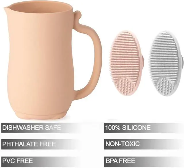 Alt view image 2 of 7 - PandaEar Baby Bath Rinse Cup, Silicone Baby Shampoo Rinser with 2 Pack Cradle Cap Brush for Kids Toddler Body Washing (Pink)