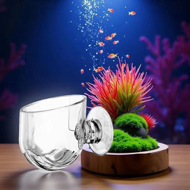 Alt view image 4 of 7 - Aquarium Plant Pot, Glass Fish Tank Plants Holder Aquarium Planter,Decoration Cup with Suction Cups for Fish Tank Ornament(Oval)
