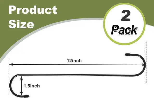 Alt view image 2 of 7 - 12 Inch Large S Hooks for Hanging Plants, Black Metal Heavy Duty Long Hook for Hanging Bird Feeder, Bird House, Clothes, Wind Chimes, Flower Basket, 2 Pack