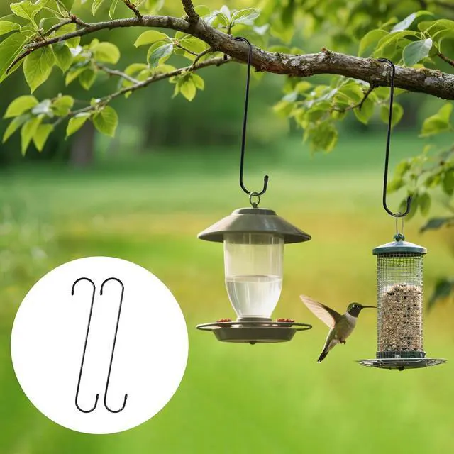 Alt view image 3 of 7 - 12 Inch Large S Hooks for Hanging Plants, Black Metal Heavy Duty Long Hook for Hanging Bird Feeder, Bird House, Clothes, Wind Chimes, Flower Basket, 2 Pack